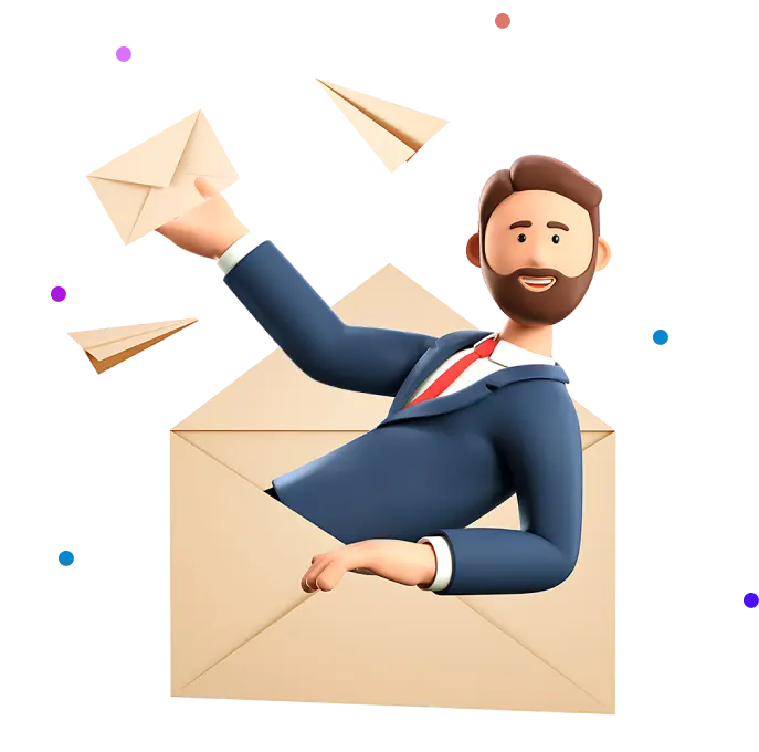 Adviser with envelopes and paper planes