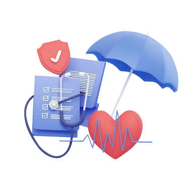 Insurance policy with a stethoscope, heart and umbrella